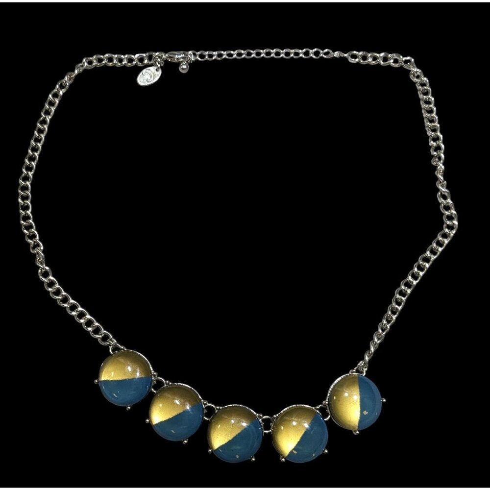 Charming Charlie Blue And Yellow Medallion Fringe Necklace